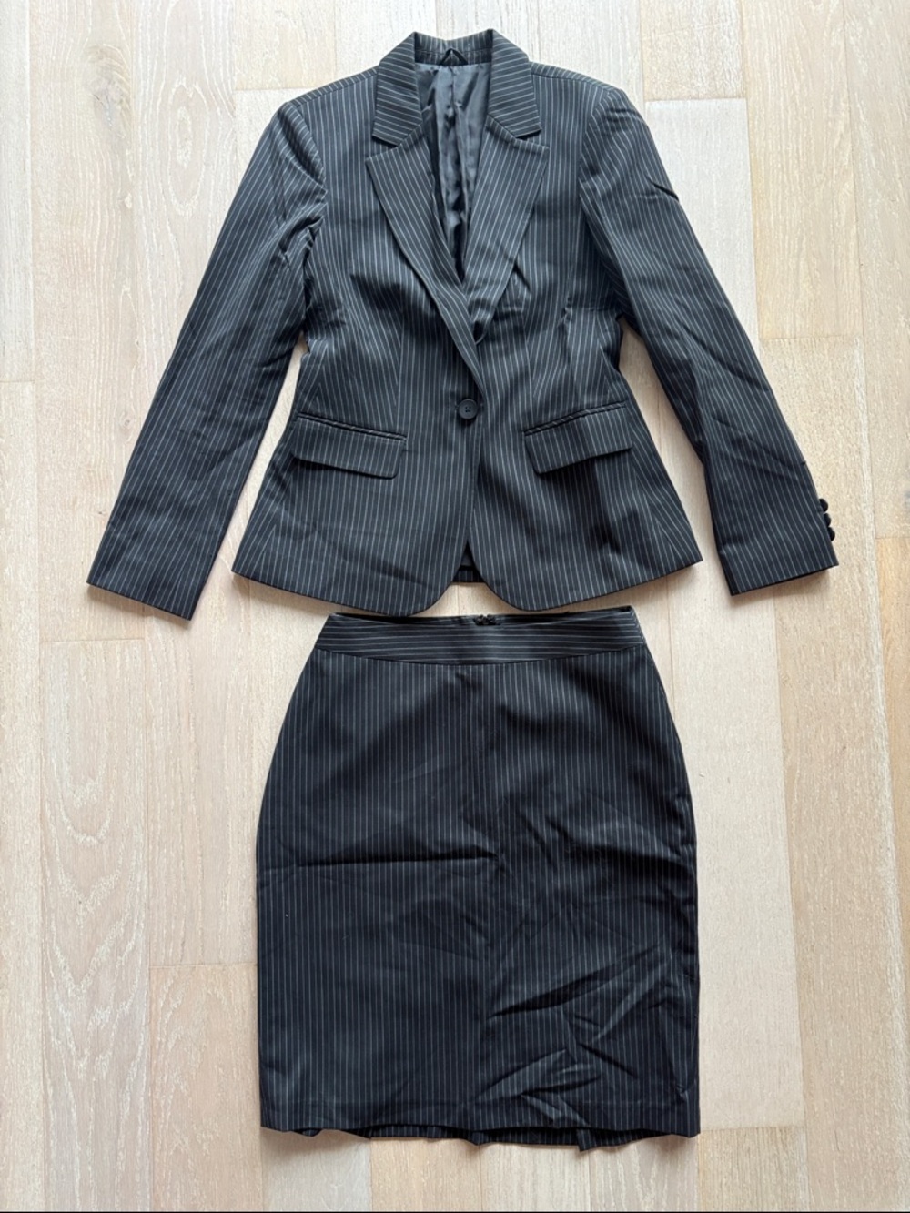 Black Pinstripe Women's Suit Jacket & Pencil Skirt